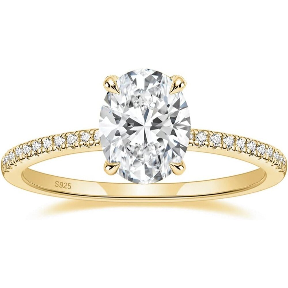 Elegant 14k Gold Plated Sterling Silver Oval Cubic Zirconia Wedding Ring, Size 7